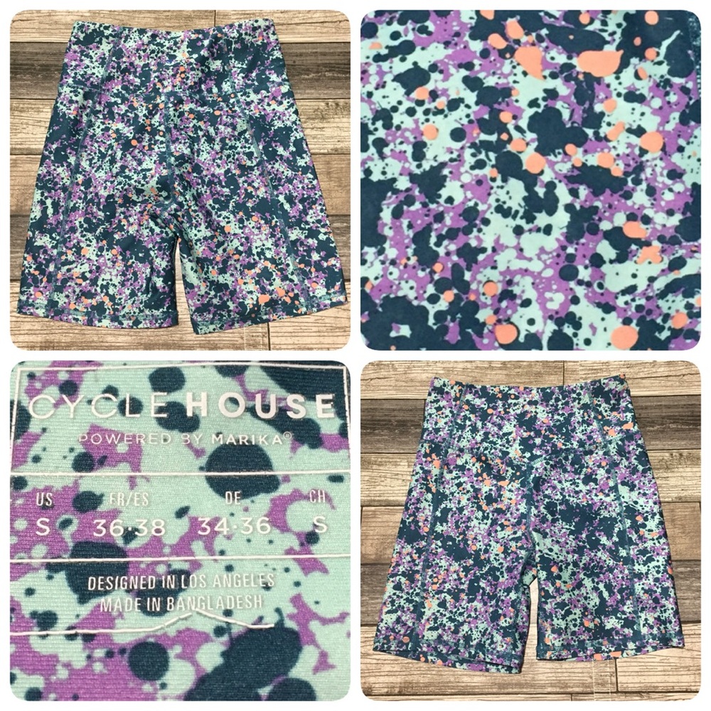 Cycle House Shorts Women’s S (Inseam 6) Athletic Splatter Abstract Stretch.